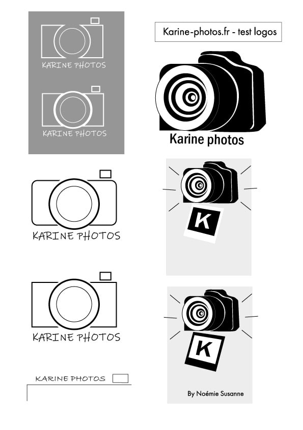 Une image avec toutes les recherches de logos que j'ai faites pour le site internet de ma mère karine-photos.fr (encore en cours de réalisation)